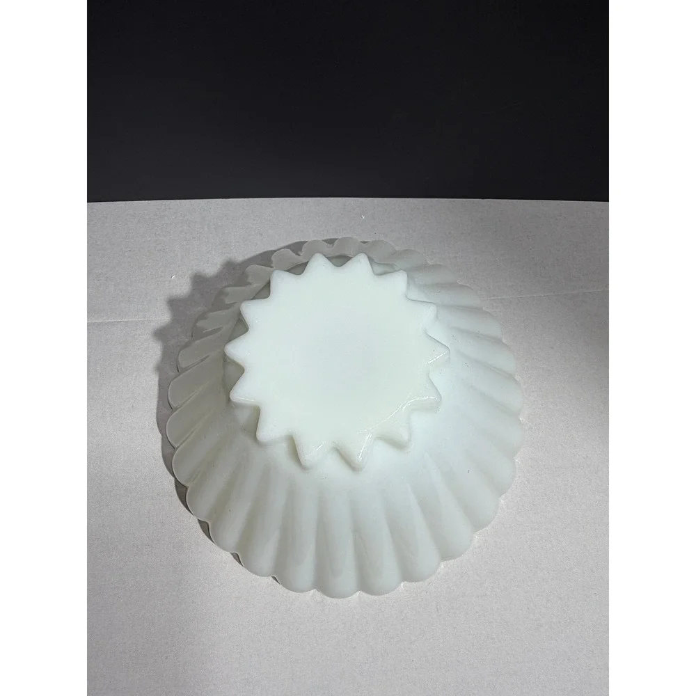 Vintage Fire-King Milk Glass Ribbed Bowl Scalloped Gold Trim Mid-Century Modern